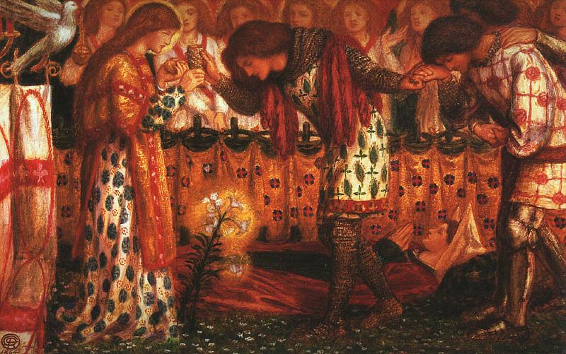 Dante Gabriel Rossetti How Sir Galahad, Sir Boys and Sir Percival were fed with the Sanc Grael ; But Sir Percival's Sister oil painting image